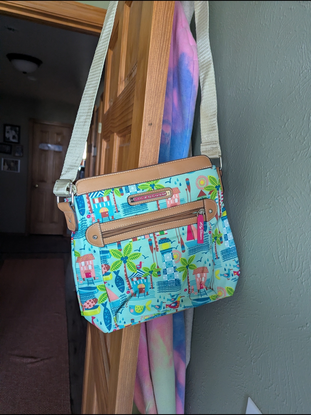 Lily Bloom Colorful Tropical Print Crossbody Bag